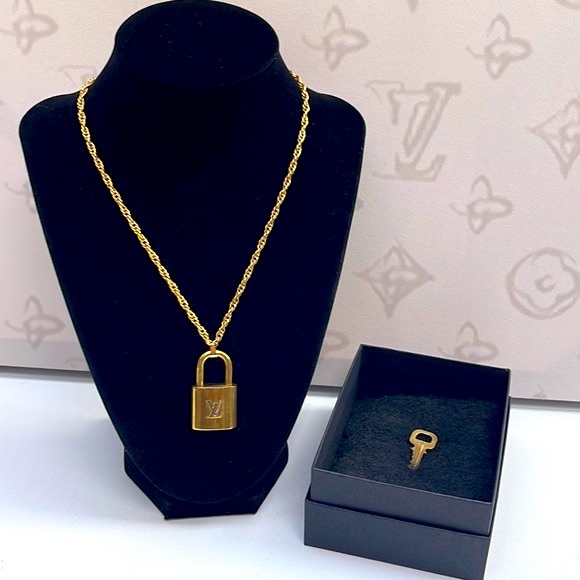 Authentic Louis Vuitton Lock & Key Necklace & Gold Tone Necklace - Picture 2 of 13